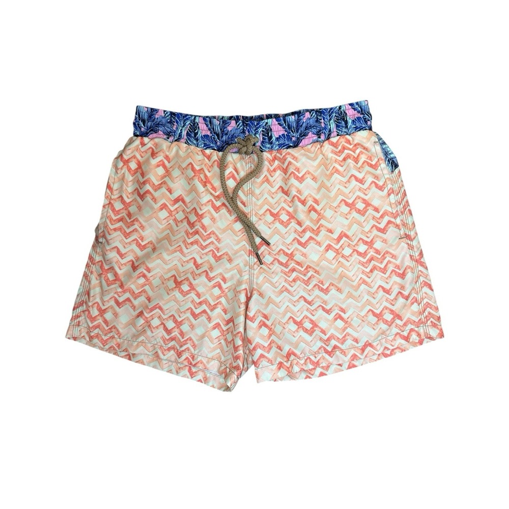 Maaji Swim Trunks L Geometric Print Lined Board Shorts Slash Pockets Orange Blue